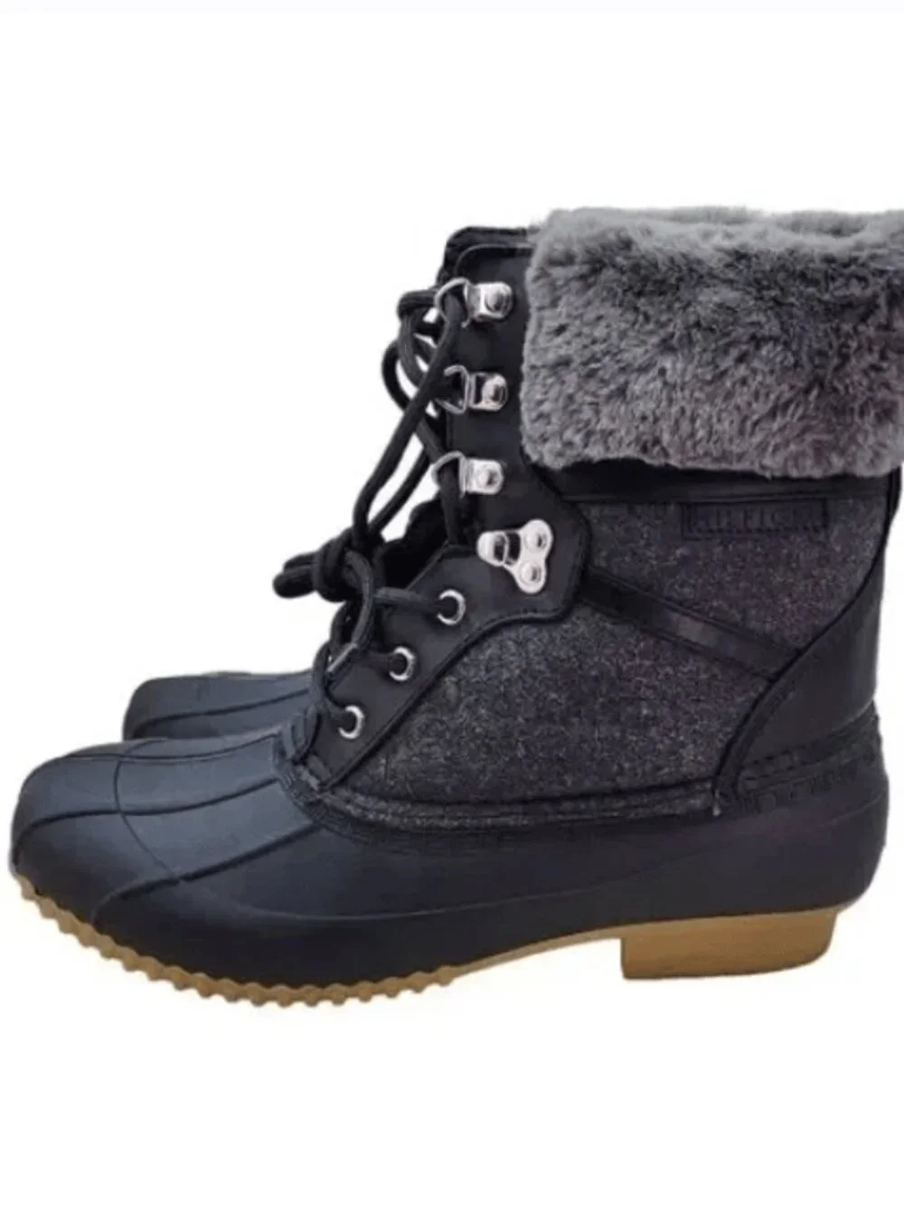 Tommy Hilfiger Women's Rian 2 Black Faux Fur Winter Boots Signature Size 10M